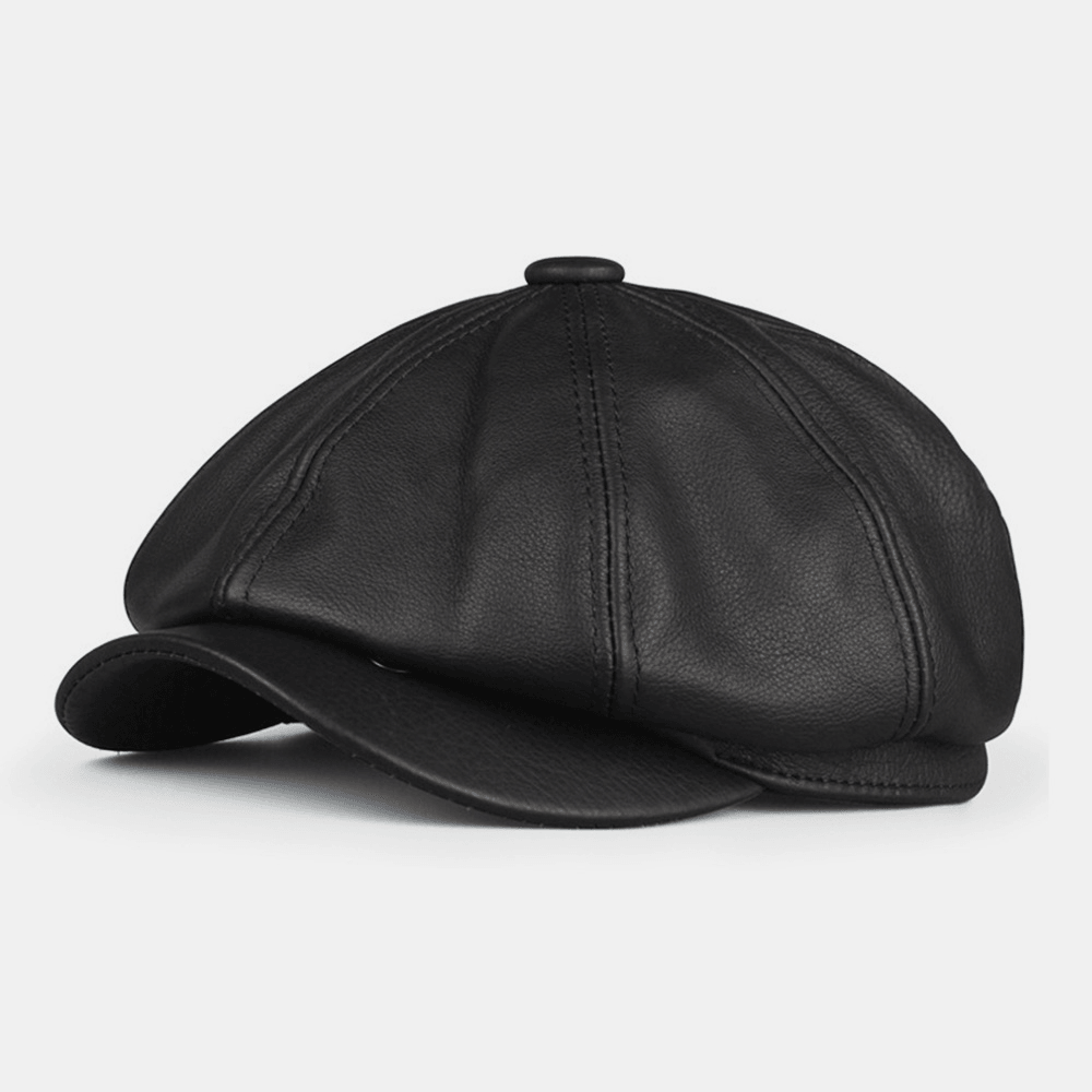 Men British Casual First Layer Cowhide Octagonal Hat Retro Waterproof Windproof Warm Painter Hat Newsboy Hat - MRSLM