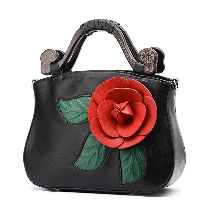 Vintage Fashion PU Leather Rose Decorative Handbag Crossbody Bag for Women - MRSLM