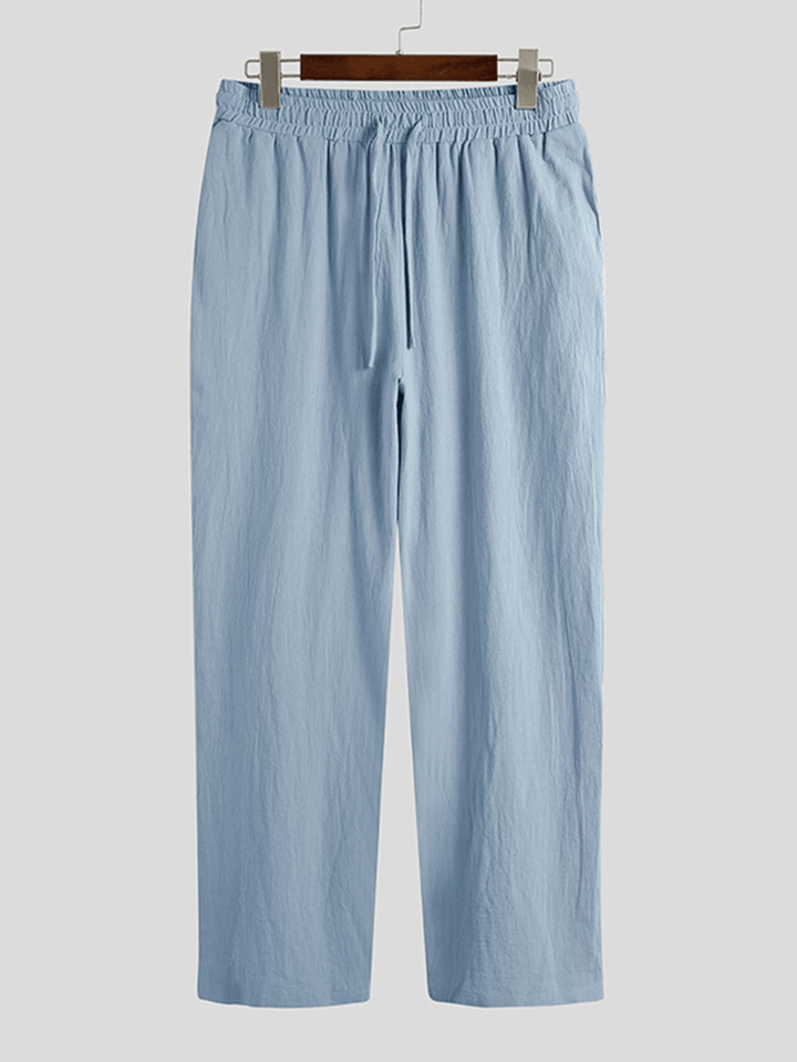 Plus Size Mens Solid Color Cotton Drawstring Pants with Pocket - MRSLM
