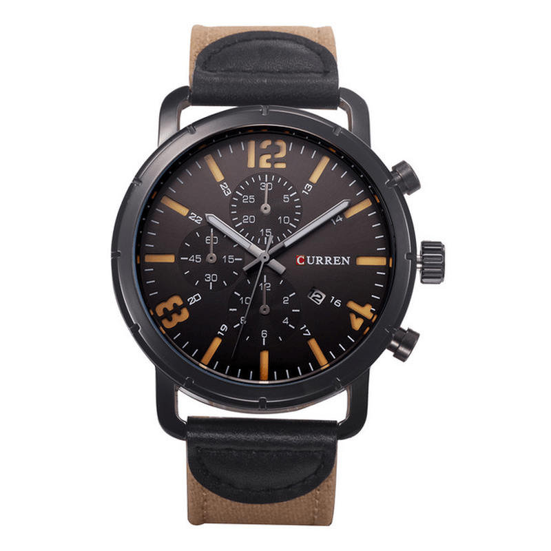 CURREN 8194 Date Display Casual Style Men Wrist Watch Leather Strap Analog Quartz Watch - MRSLM