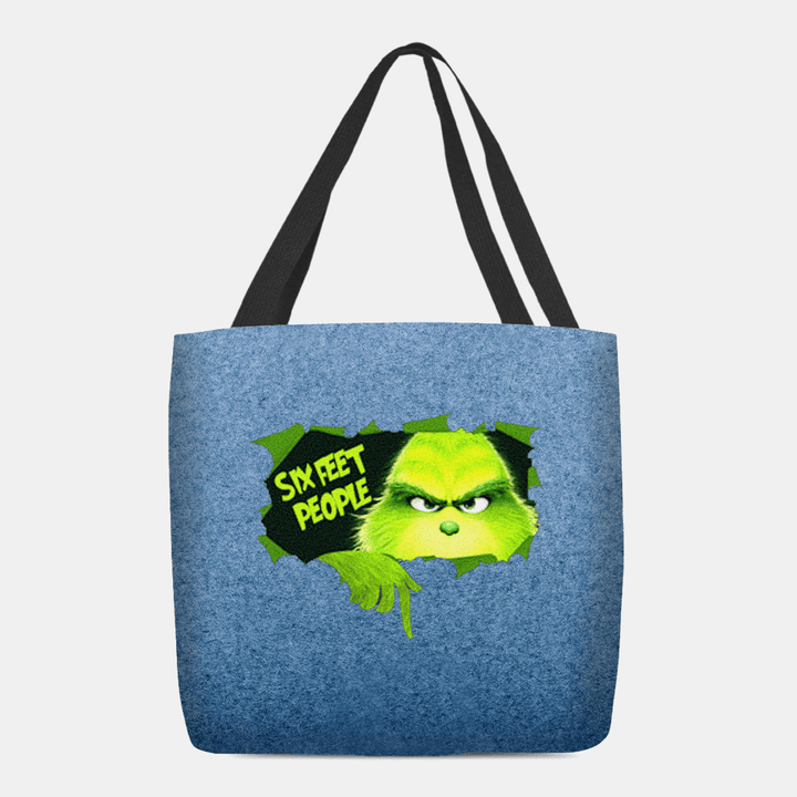 Women Felt Cute Cartoon Green Monster Pattern Shoulder Bag Handbag Tote - MRSLM