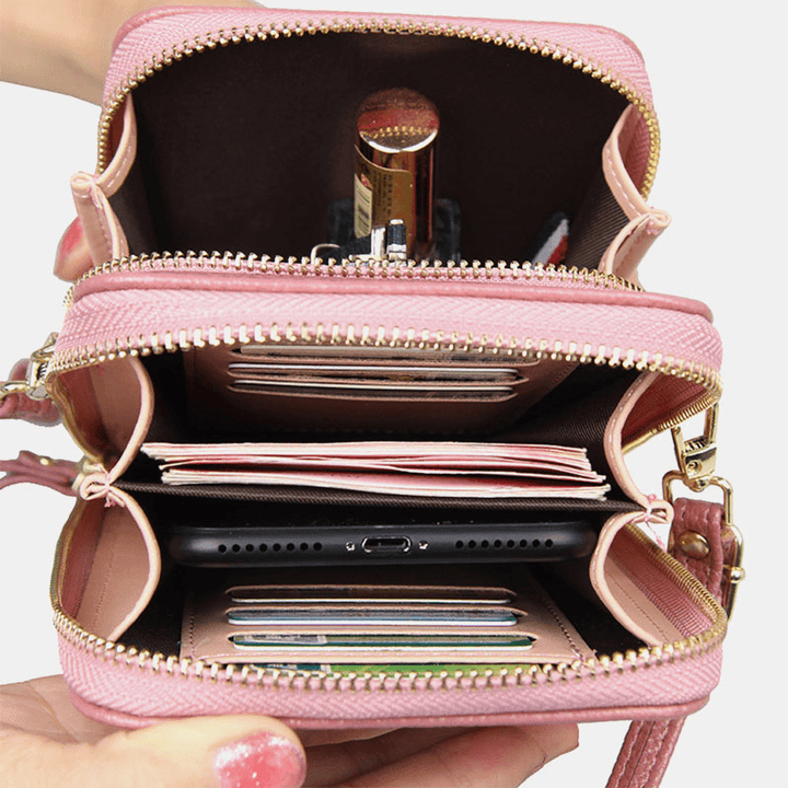Women 8 Card Slots Solid Casual Phone Bag Crossbody Bag Shoulder Bag - MRSLM
