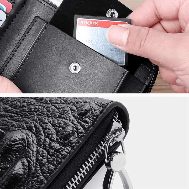 Men Cowhide Bifold Short Alligator Print Wallet RRFID Anti-Magnetic 6 Card Slot Card Holder Money Clip Driver'S License Wallet - MRSLM