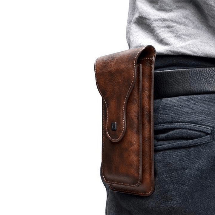 Men Faux Leather Universal Vertical 6.5Inch Phone Belt Clip Holster Waist Bag - MRSLM