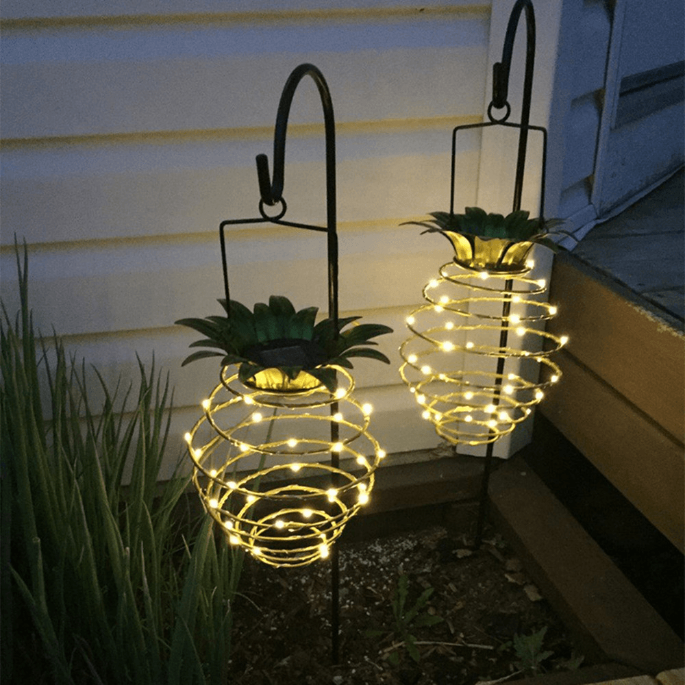2PC Solar Garden Lights Pineapple Shape Outdoor Solar Hanging Light Waterproof Wall Lamp Fairy Night Lights Iron Wire Art Home Decor - MRSLM