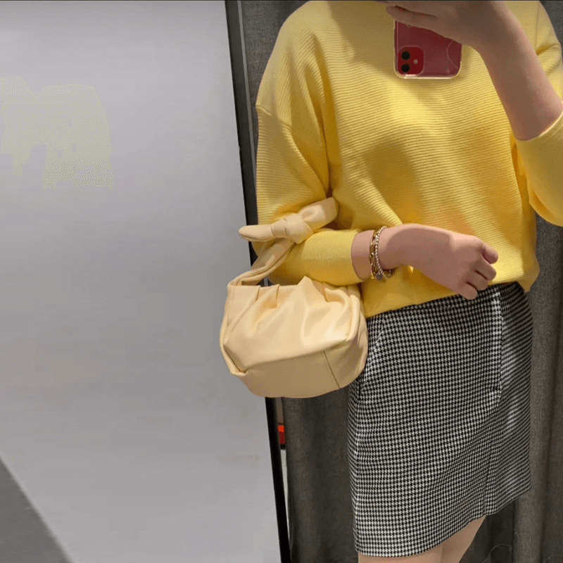Women Bow Pouch Solid Casual Handbag Shoulder Bag - MRSLM