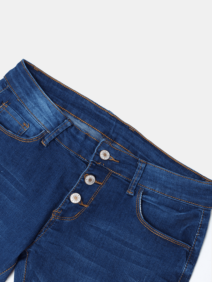Women Pocket Button Denim Casual Bell-Bottoms Jeans - MRSLM