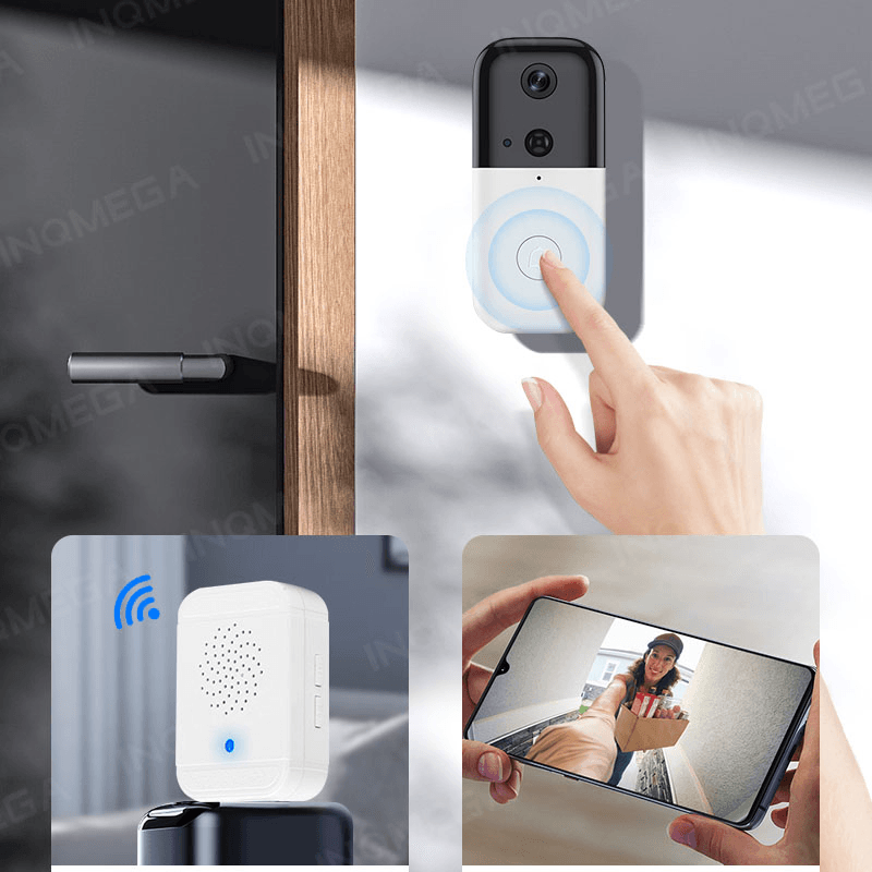 INQMEGA WIFI Doorbell Camera 140° Viewing Angle Video Calls Alarm Push PIR Detection Home Security Camera Low Power Consumption Smart Visual Doorbell - MRSLM