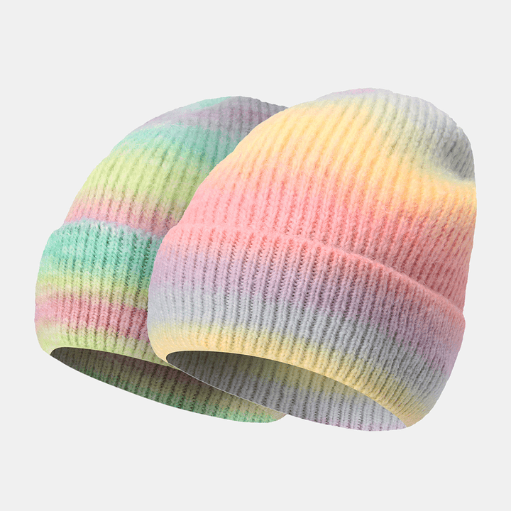 Women Gradient Autumn Winter Warm Knitted Hat Personality Wild Flanging Ear Protection Beanie Hat - MRSLM