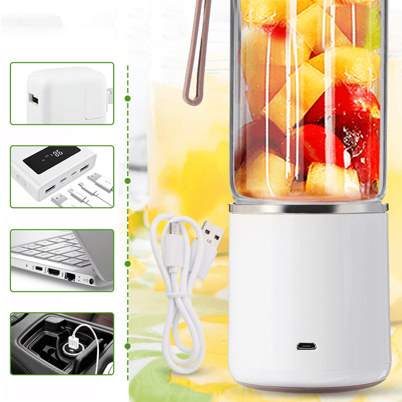AUGIENB 500ML Electric Glass Juicer Cup Fruit Extractor Machines Personal Portable Blender Maker Shakes Ice Blender Mixer Juicer 6 Blade USB Rechargeable 20S Fast Stirring Camping Travel - MRSLM