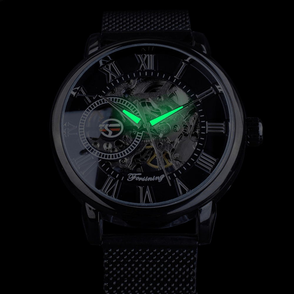 Forsining GMT1040 Fashion Men Automatic Watch Luminous Display Transparent Mesh Mechanical Watch - MRSLM