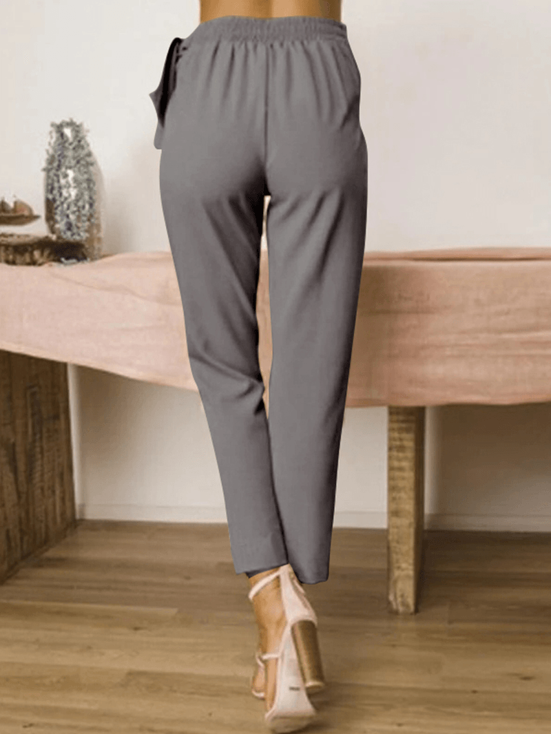 Solid Color High Waist Bandage Design Harem Casual Pants Loose Trousers - MRSLM
