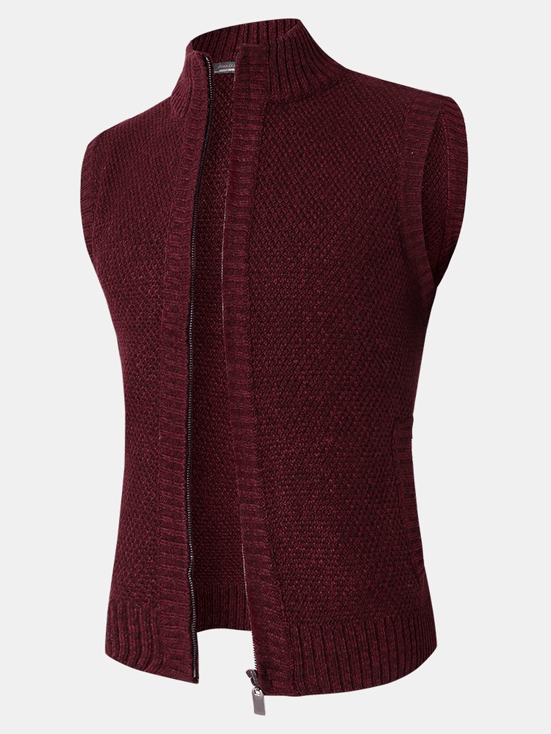 Mens Knit Zip Front Casual Sleevless Vests with Slant Pocket - MRSLM