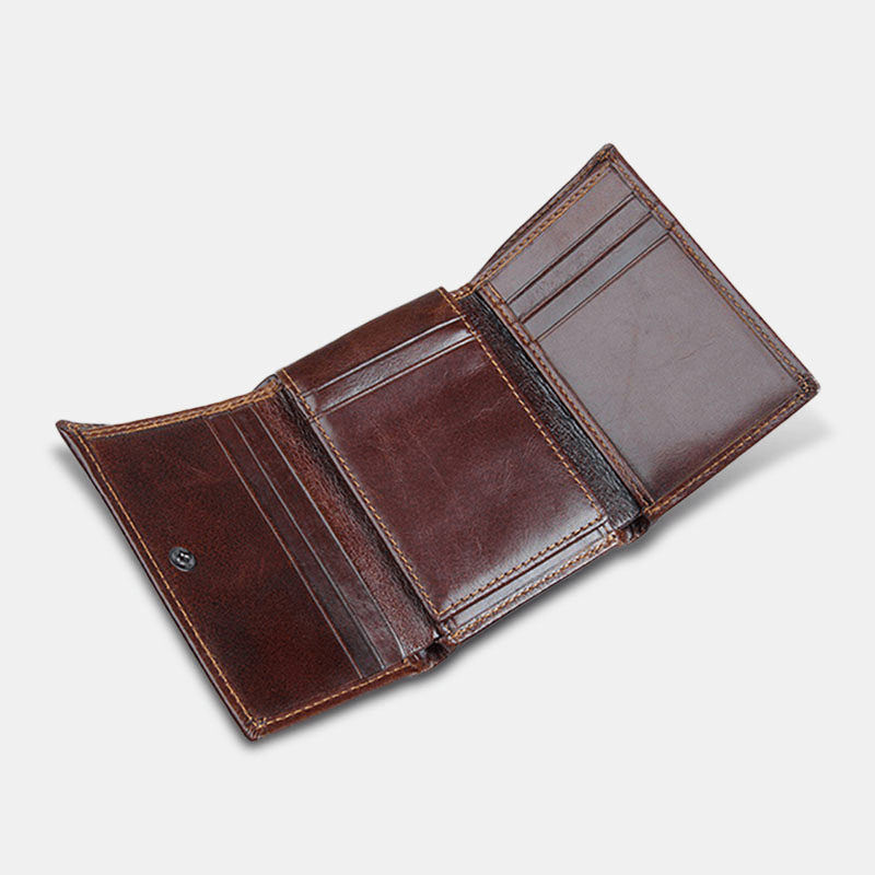RFID Blocking Genuine Leather Card Holder Vintage Short 7-Card Slots Tri-Fold Wallet for Men - MRSLM