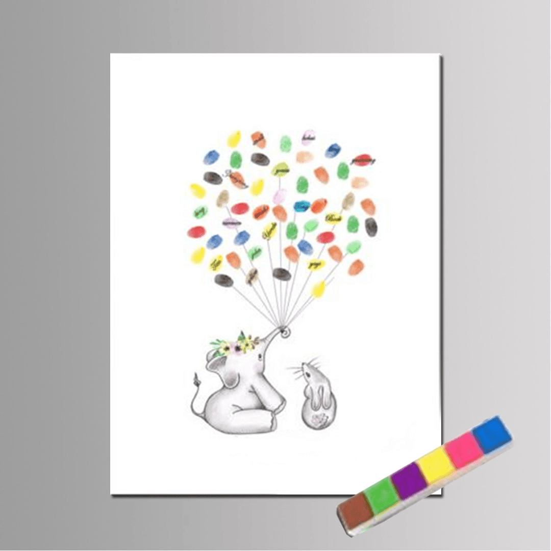 Frameless Elephant Wedding Paper Card Guest Book Signaturing Inkpad Sign Birthday Party Decorations - MRSLM