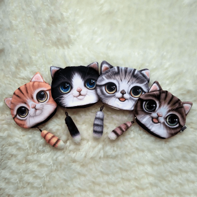Women Plush Cartoon Cat Head Personality Cute Small Coin Bag Storage Bag - MRSLM