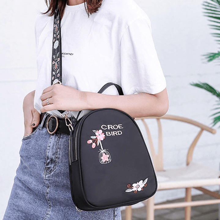 Women Oxford Embroidery Ethnic Multi-Carry Earphone Backpack Shoulder Bag Handbag - MRSLM