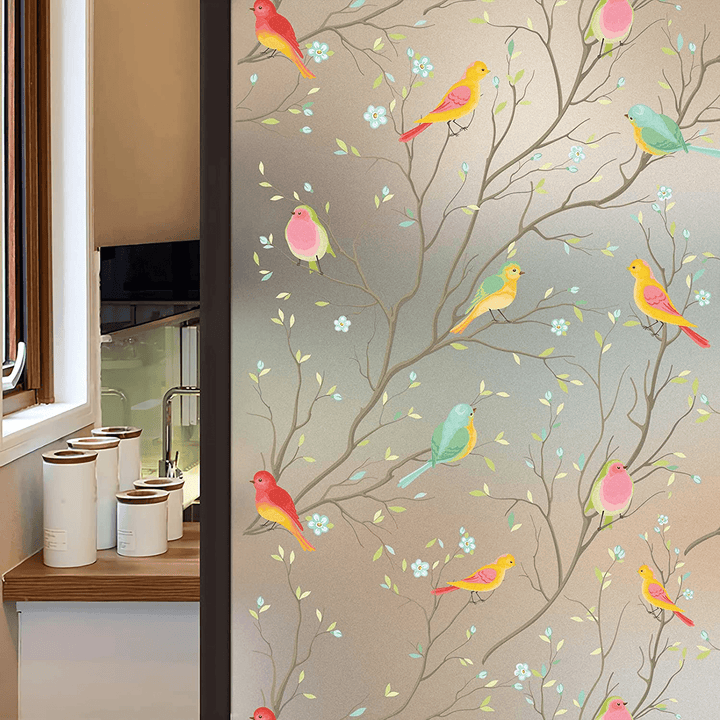3D Matte Window Sticker Colorful Bird Non-Adhesive Frosted Glass Static Cling Stained Sticker - MRSLM