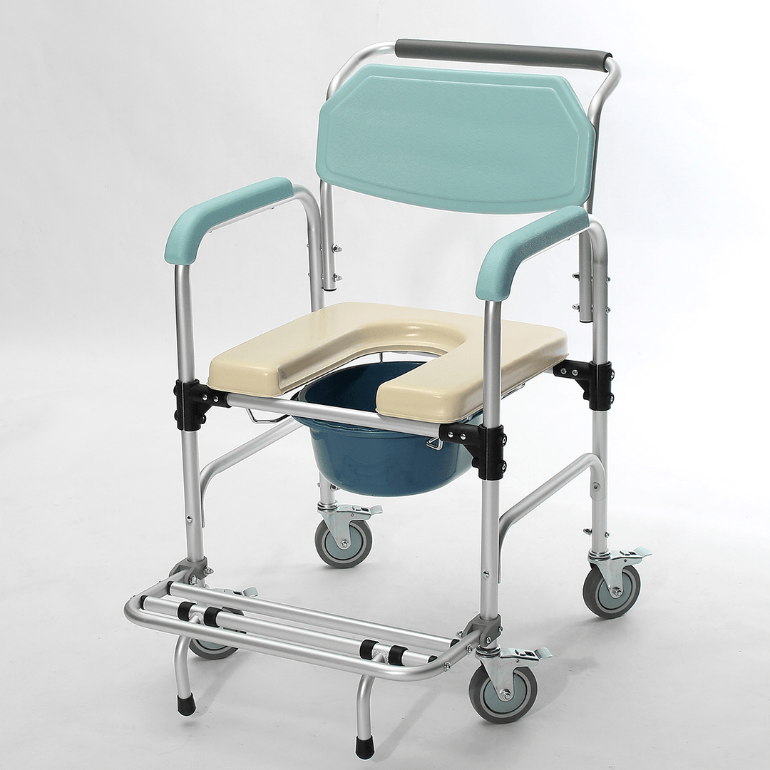 3-In-1 Commode Wheelchair Bedside Toilet & Shower Seat Bathroom Rolling Chair Elder Folding Chair - MRSLM