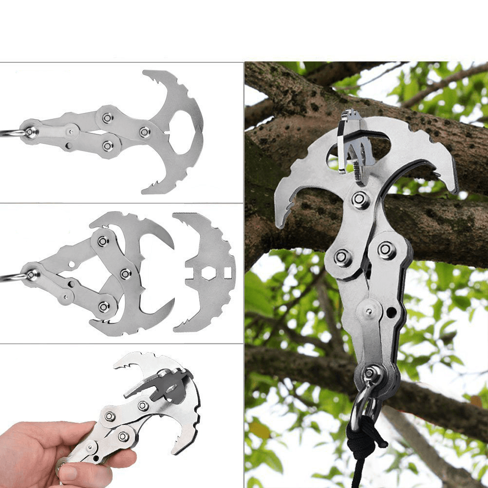 Folding Gravity Grappling Hook Outdoor Climbing Claw Clasp Survival Carabiner Tool Set - MRSLM