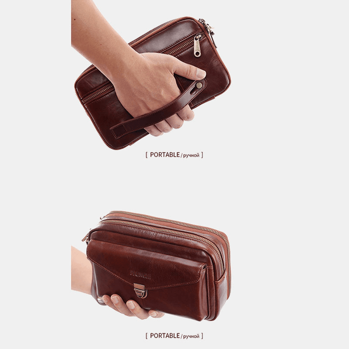 Men Genuine Leather Large Capacity Clutches Bags Phone Bag Card Holder - MRSLM