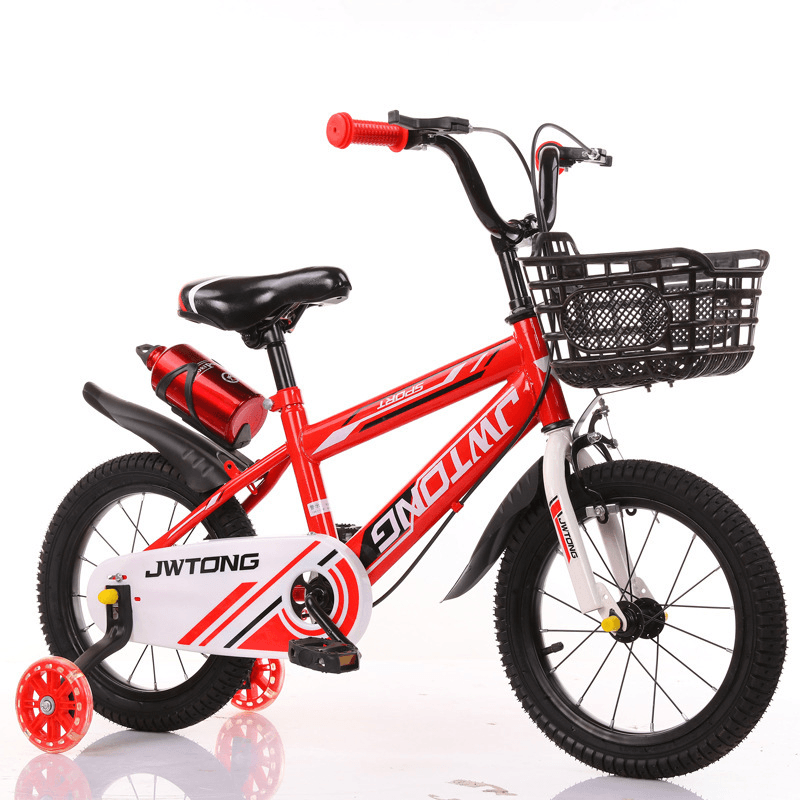 16Inch Children Bike Adjustable High with 2 Flashing Auxiliary Wheel Water Bottle for 5-8 Years Old - MRSLM