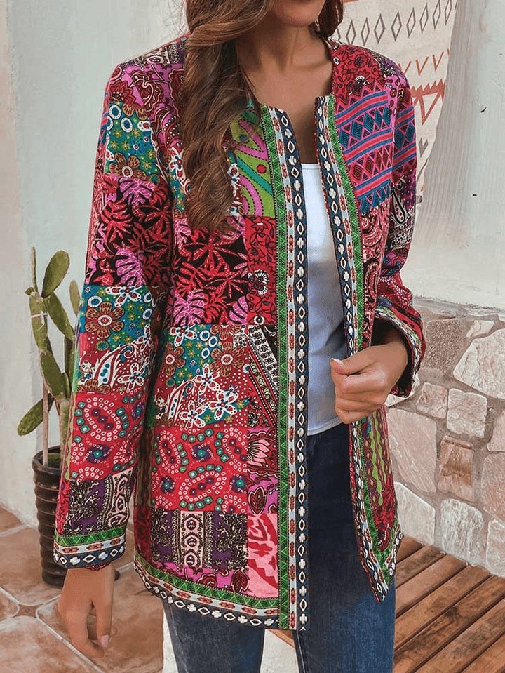 Ethnic Style Vintage Floral Printed Long Sleeve Coats for Women - MRSLM