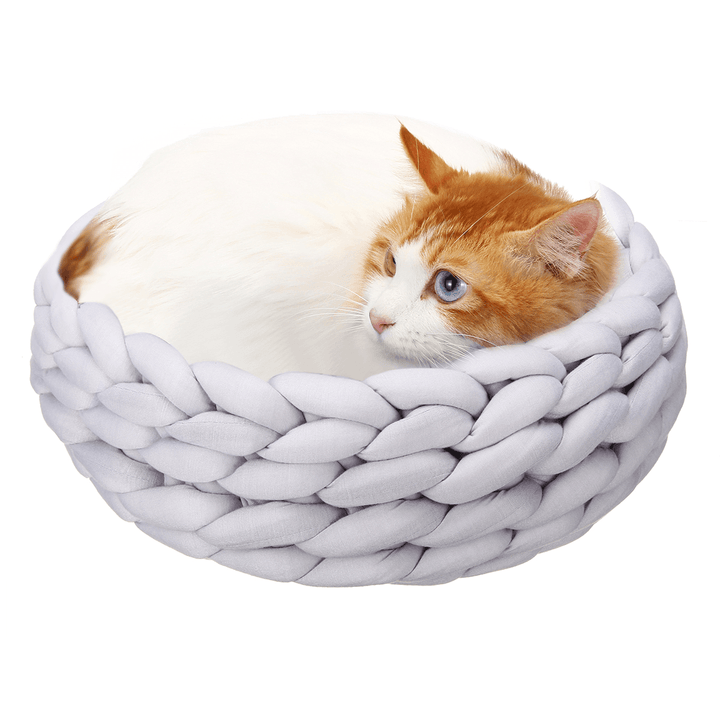 40CM Handmade Knitting Pet Cat Dog Pet Bed Nests House Cushion Mat Pad Washable - MRSLM