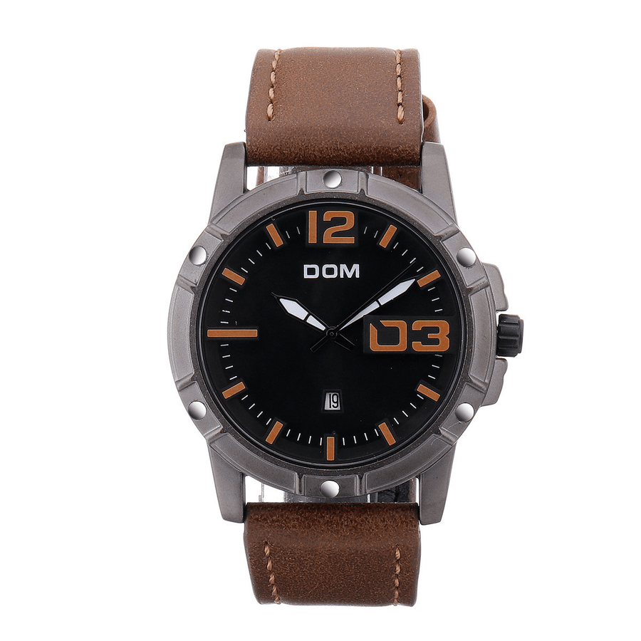 DOM Men Luxury Sport Wristwatch Men Watch Leather Strap Business Waterproof Quartz Watch - MRSLM