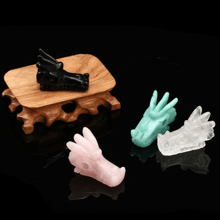 Hand Carved Crystal 4 Colors Dragon Skull Specimens Healing Wand Gemstones Gift Home Decorations - MRSLM
