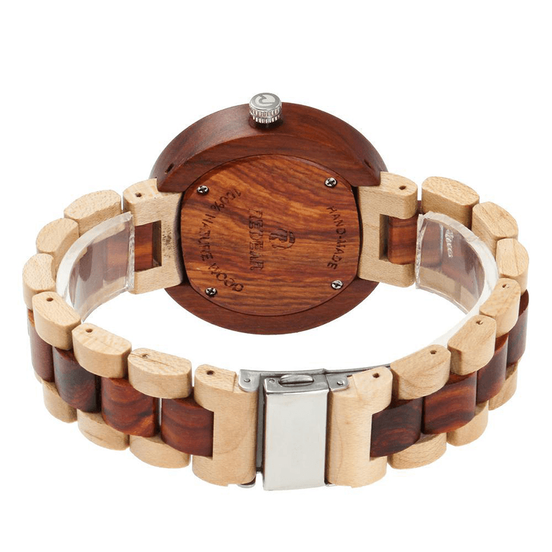REDEAR SJ1488 Fashion Men Wooden Watch Date Week Display Wooden Strap Quartz Watch - MRSLM