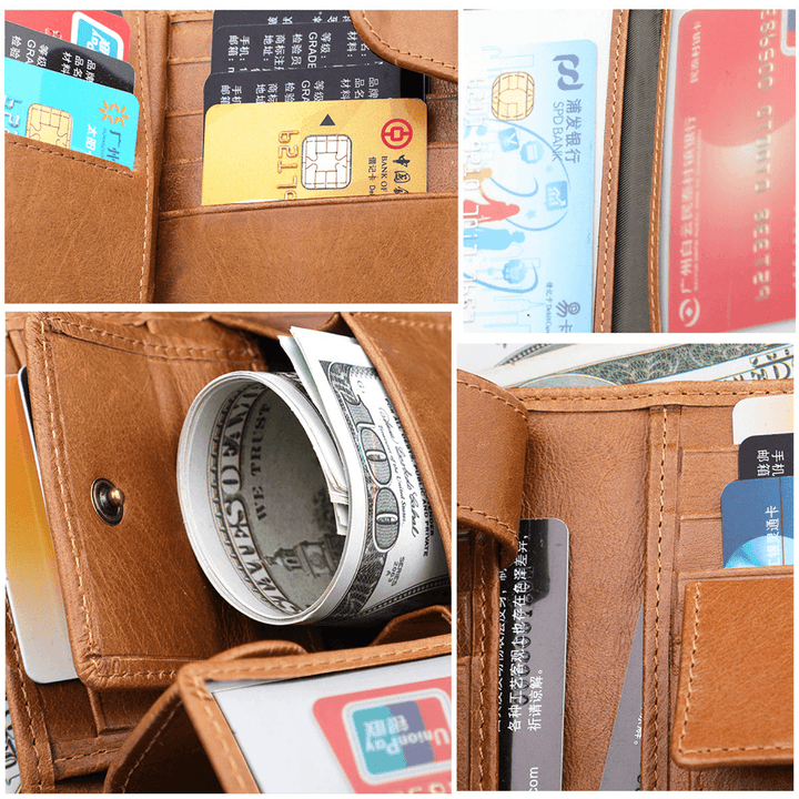 Men RFID Genuine Leather Vintage Short Wallet Card Holder - MRSLM