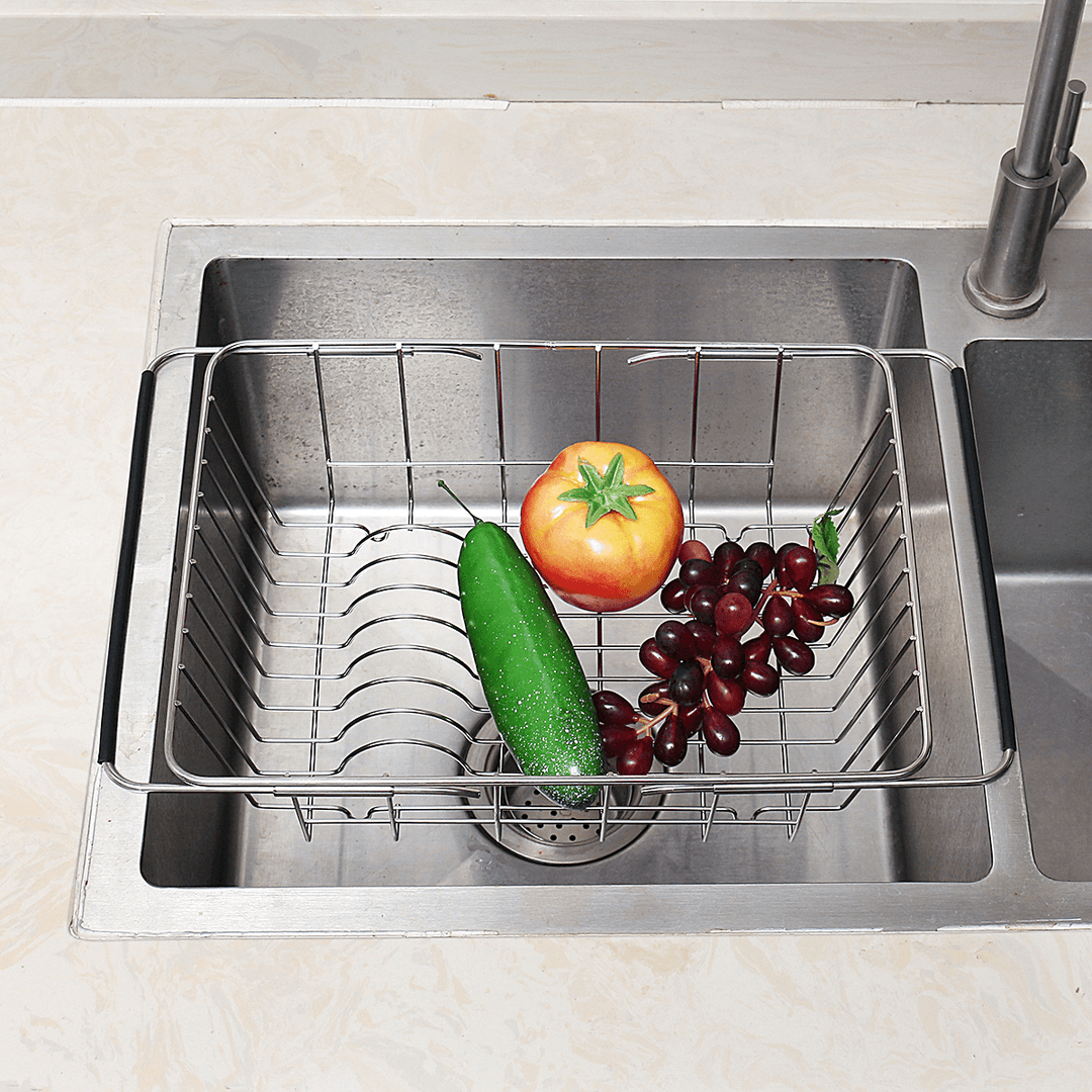 Stainless Steel Adjustable Strainer Sink Drain Basket Rack Holder Kitchen Tool - MRSLM