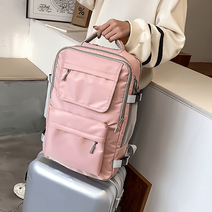 Women Nylon Multi-Pocket Shoes Compartment Backpack Multifunction Large Capacity Travel Bag - MRSLM