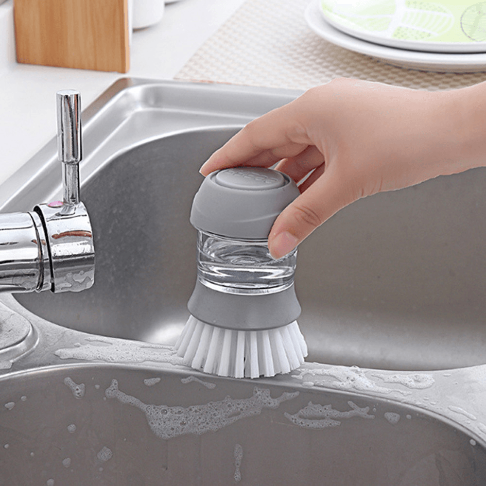 Household Kitchen Washing Utensils Pot Dish Brush with Liquid Washing Soap Dispenser Pot Brush Dish Brushes Cleaning Tool - MRSLM