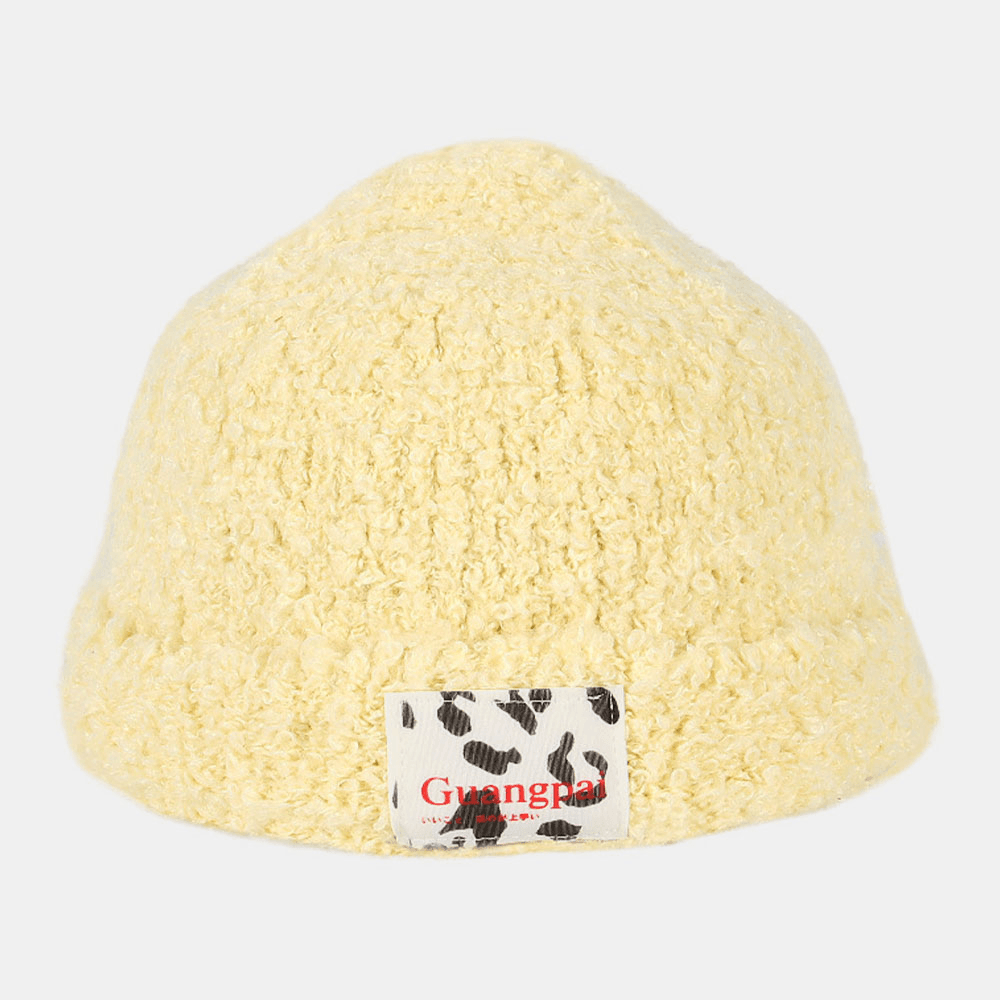 Women Teddy Velvet Solid Color Cow Pattern Letter Cloth Label Warmth Beanie Hat - MRSLM