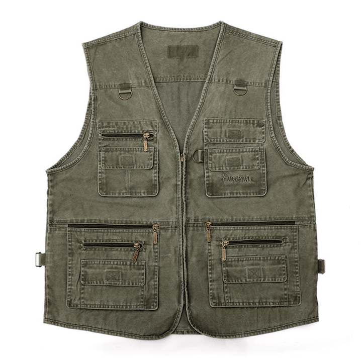 Middle-Aged Mens Cheap Casual Pocket Outdoor Canvas Fishing Vest - MRSLM