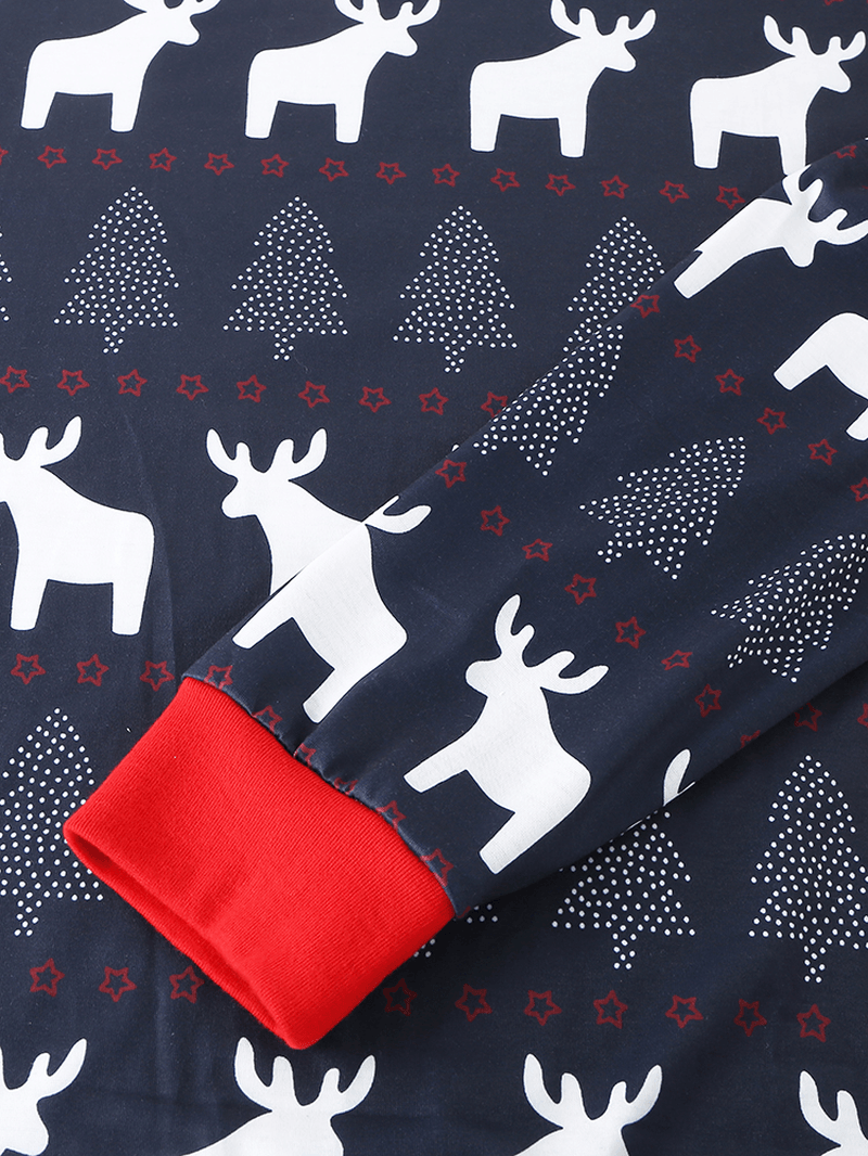 Mens Christmas Elk Print round Neck Jogger Pants Two-Piece Home Lounge Pajamas Set - MRSLM