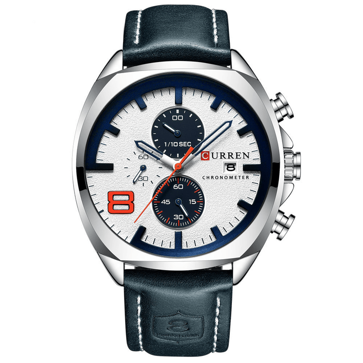 CURREN 8324 Chronometer Casual Style Male Sport Watch Leather Strap Analog Quartz Watch - MRSLM