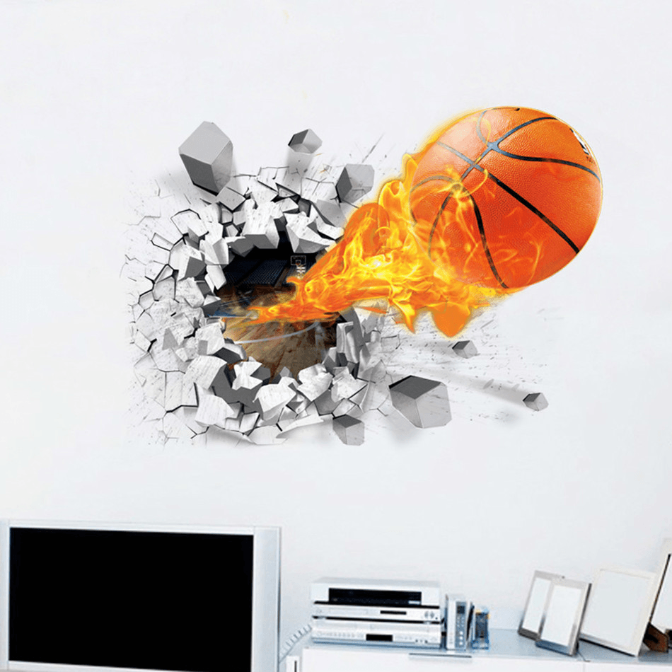 Fashion 3D Basketball Wall Sticker Green Poster Art Stickers Kids Rooms Home Decoration Accessories Decor Removable Waterproof Home Wall DIY Decor Basketball Wall Sticker - MRSLM