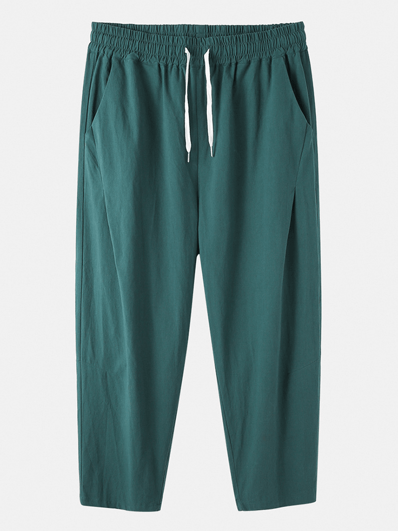 Banggoo Designed Mens Casual Drawstring 100% Cotton Breathable Solid Color Pocket Pants - MRSLM