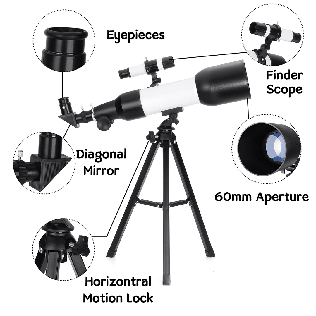 Eyebre Astronomical Telescope 60Mm Aperture 360Mm Focal Length Tripod Outdoor Camping Telescope with Phone Holder - MRSLM
