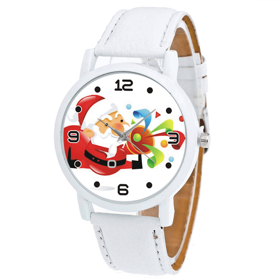 Fashion Christmas Santa Claus Blowing Suona Pattern Cute Watch Leather Strap Men Women Quartxz Watch - MRSLM