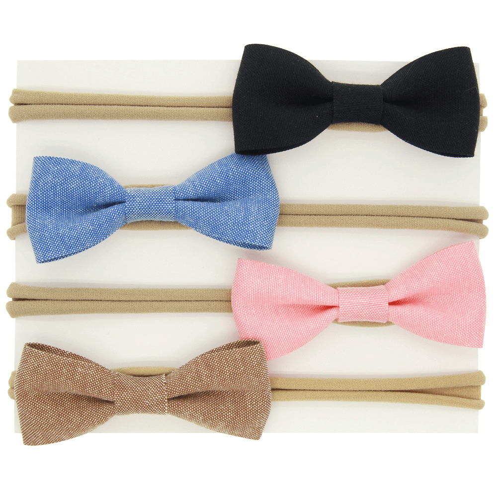 Foreign Trade Wholesale European and American Children'S Bow Hair Band Baby Cotton Elastic Headband Cotton and Linen Bow Hair Accessories - MRSLM