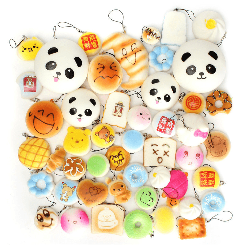 30PCS Random Squishy Soft Panda/Bread/Cake/Buns Phone Straps Decor - MRSLM