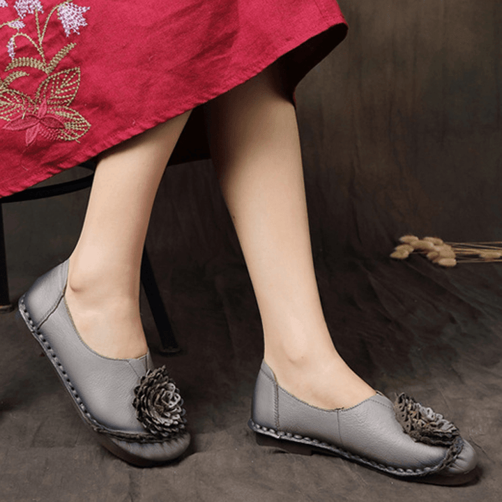 Women Folkways Stricing Flowers Comfy Soft Sole Casual Flat Loafers - MRSLM
