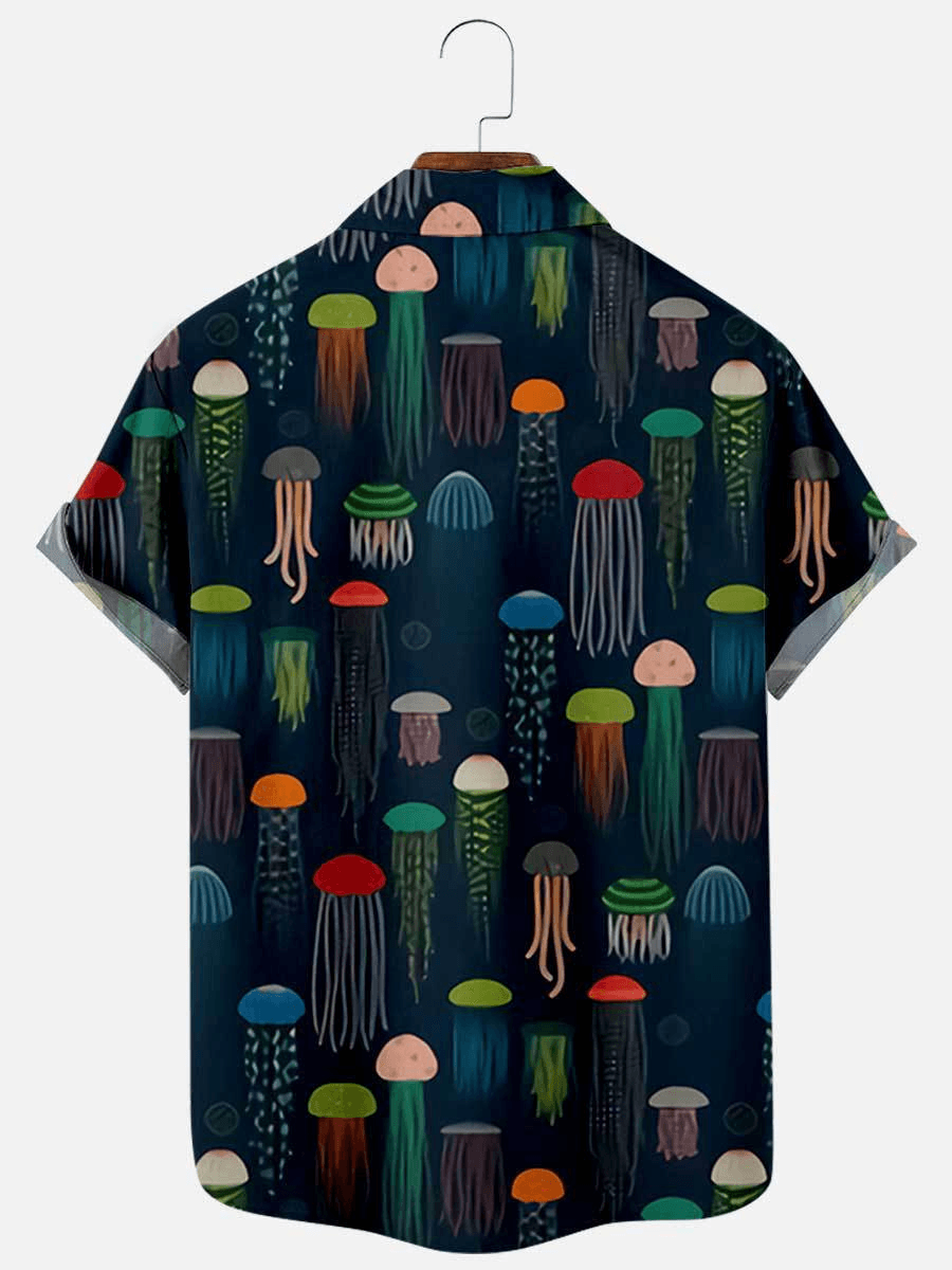 Summer Short-Sleeved Shirt with Starfish Element Digital Printing - MRSLM