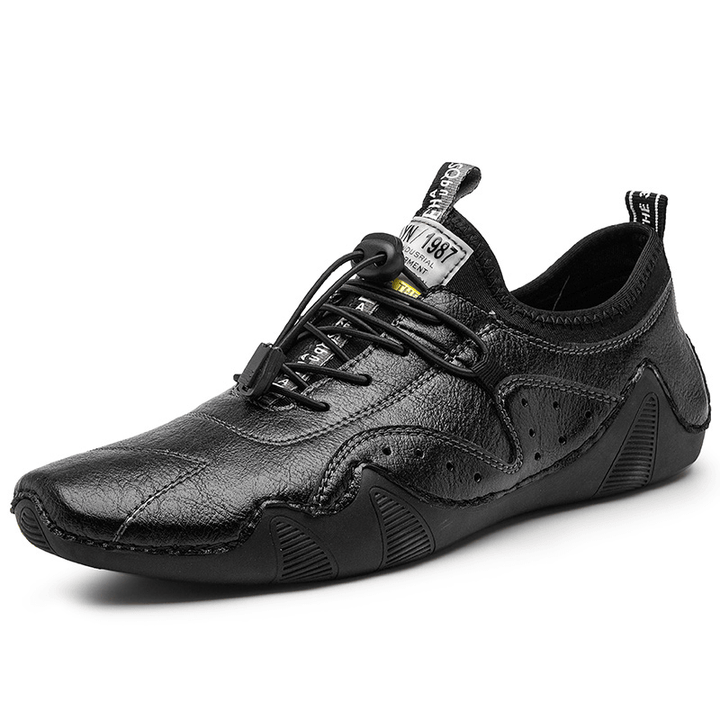 Men Hand Stitching Microrfiber Leather Breathable Non Slip Soft Casual Driving Shoes - MRSLM