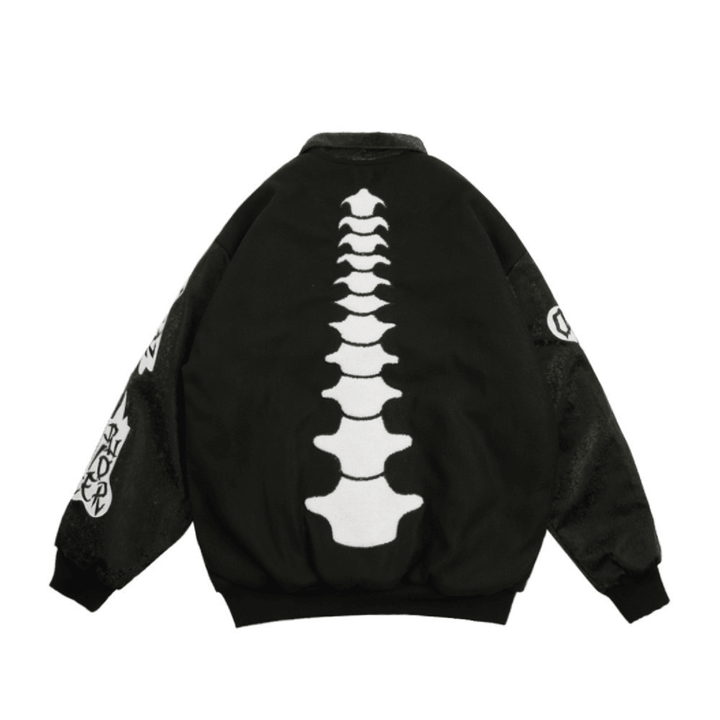 Skeleton Embroidery Jacket Coat Loose Lapel Stitching Baseball Uniform - MRSLM
