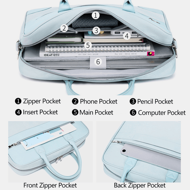 Women Multi-Compartment Waterproof Crossbody Bag Lightweight Breathable 13.3/14/15.6 Inch Laptop Shoulder Bag Handbag - MRSLM
